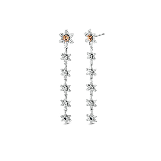 Silver & Gold Daffodil Drop Hoop Earrings 3SDAF830