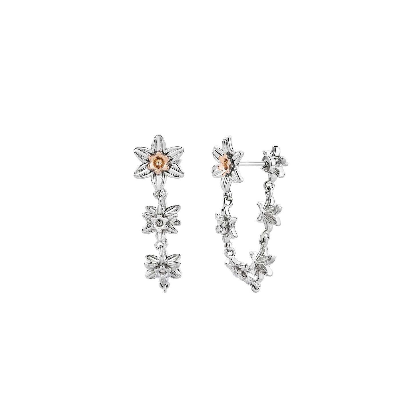 Silver & Gold Daffodil Drop Hoop Earrings 3SDAF830