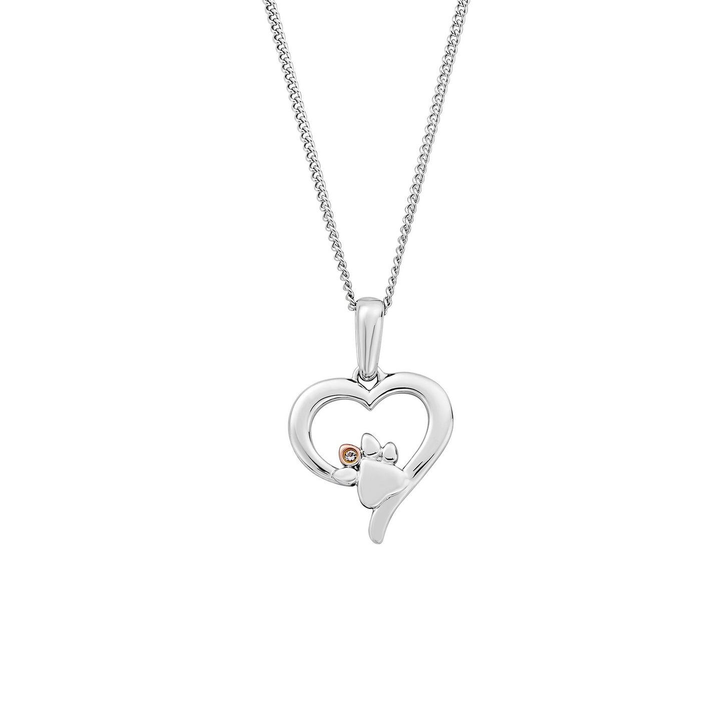 Silver & Gold Paw Prints Pendant With White Topaz 3SPMH769