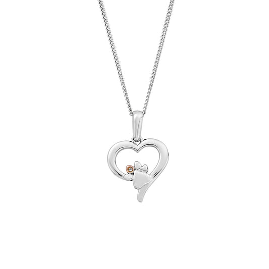 Silver & Gold Paw Prints Pendant With White Topaz 3SPMH769