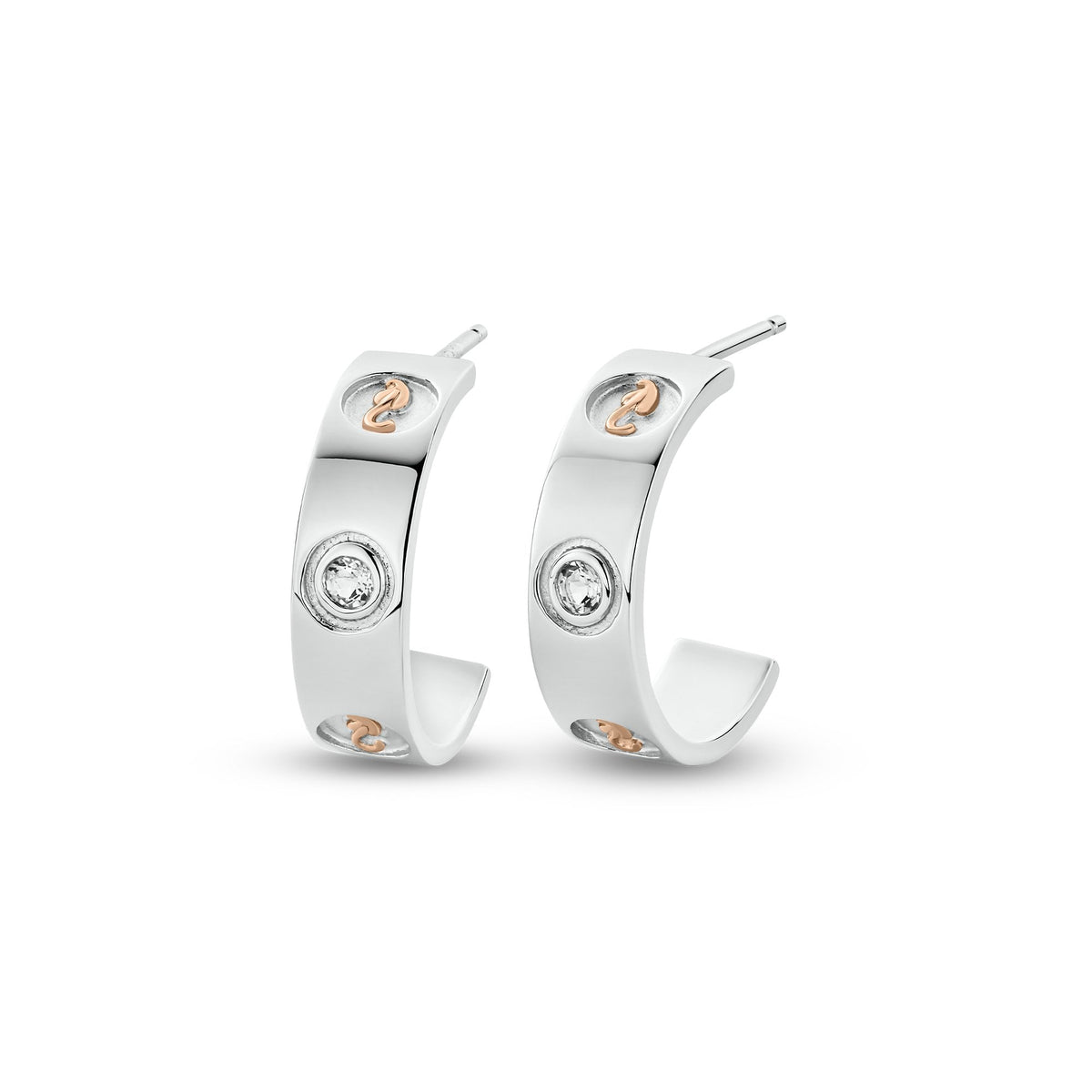 Silver & Gold Insignia Half-Hoop White Topaz Earrings 3SINS843