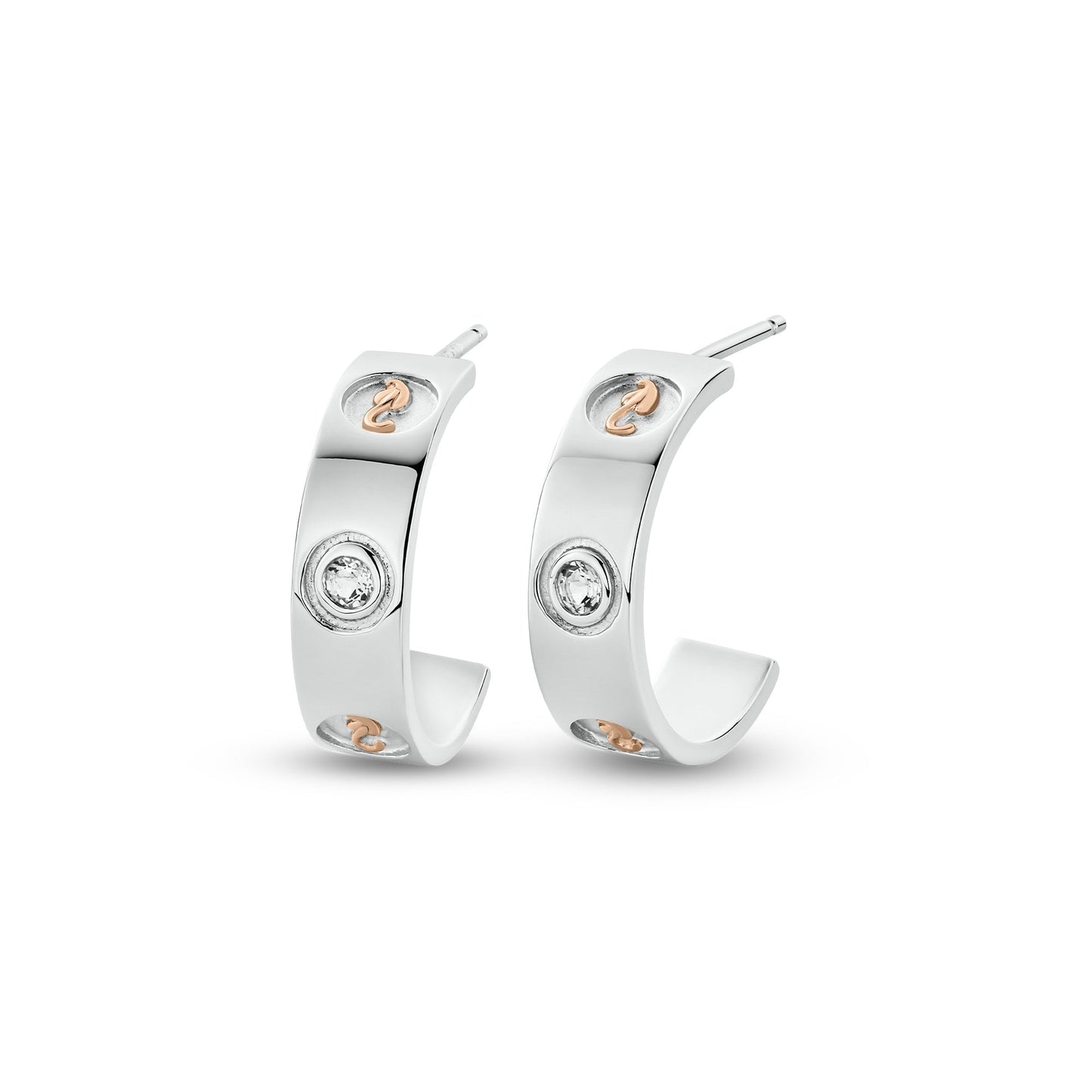Silver & Gold Insignia Half-Hoop White Topaz Earrings 3SINS843