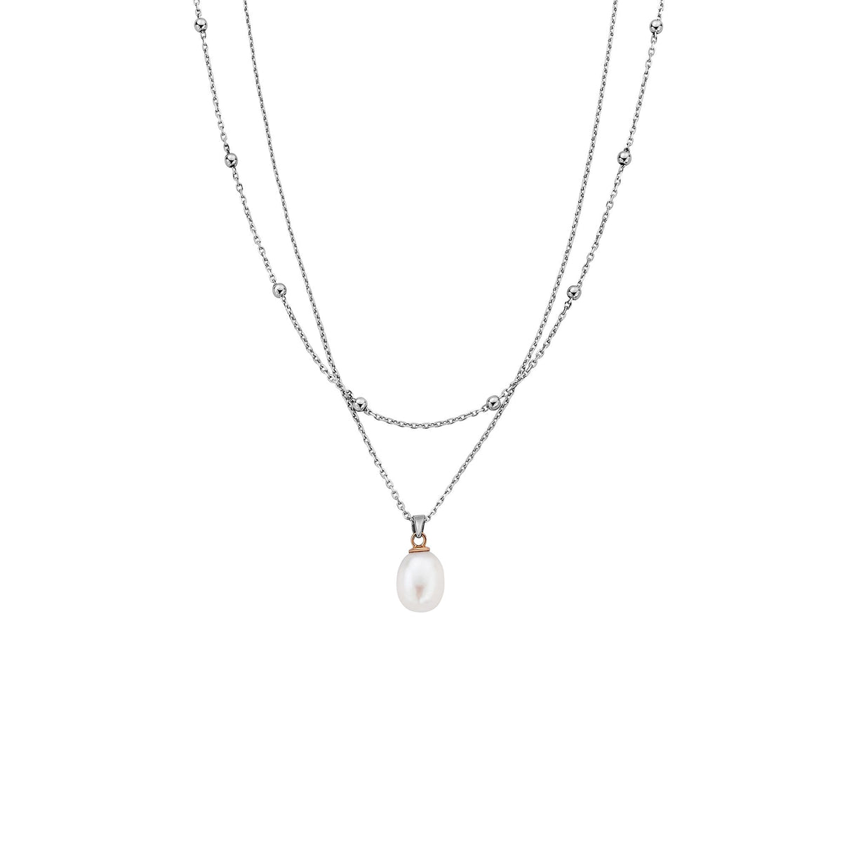 Silver & Gold Beachcomber Layered Necklace With Pearl 3SBCH829