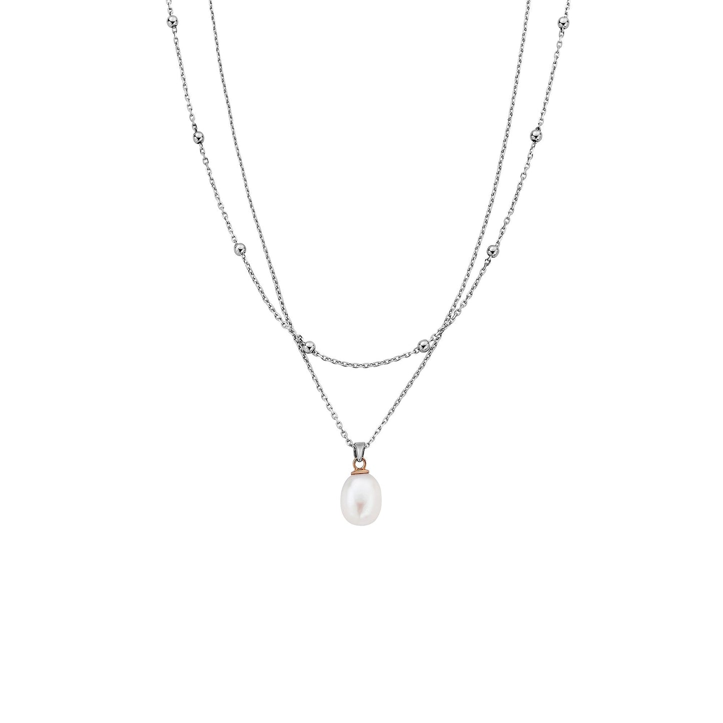 Silver & Gold Beachcomber Layered Necklace With Pearl 3SBCH829