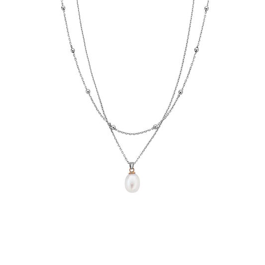 Silver & Gold Beachcomber Layered Necklace With Pearl 3SBCH829