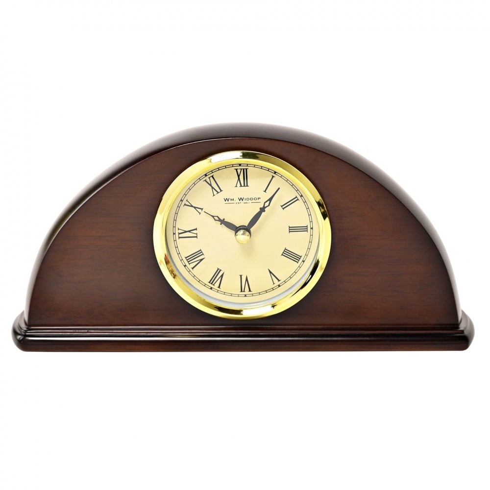 Dark Wooden Half Moon Battery Mantel Clock W3414
