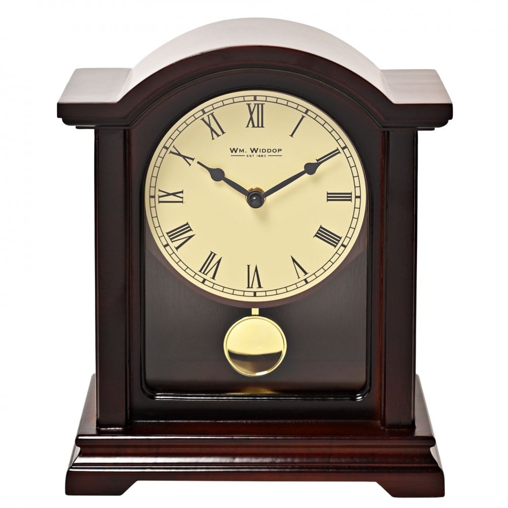 Dark Wooden Battery Mantel Clock with Pendulum W3415