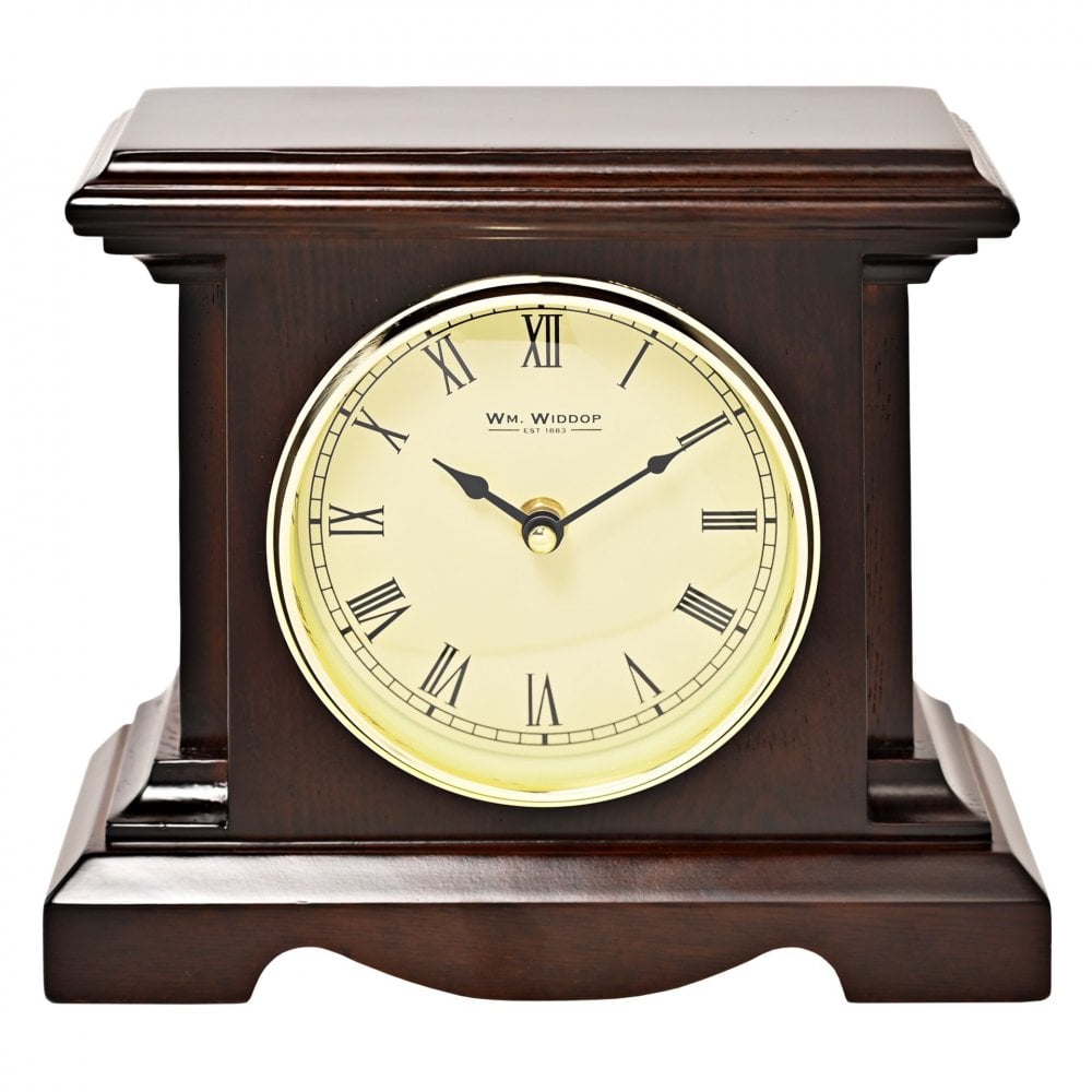 Dark Wooden Battery Mantel Clock with Clear Face W3416