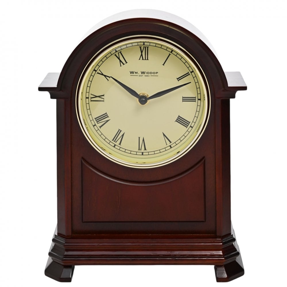 Dark Wooden Battery Mantel Clock with Clear Face W3417