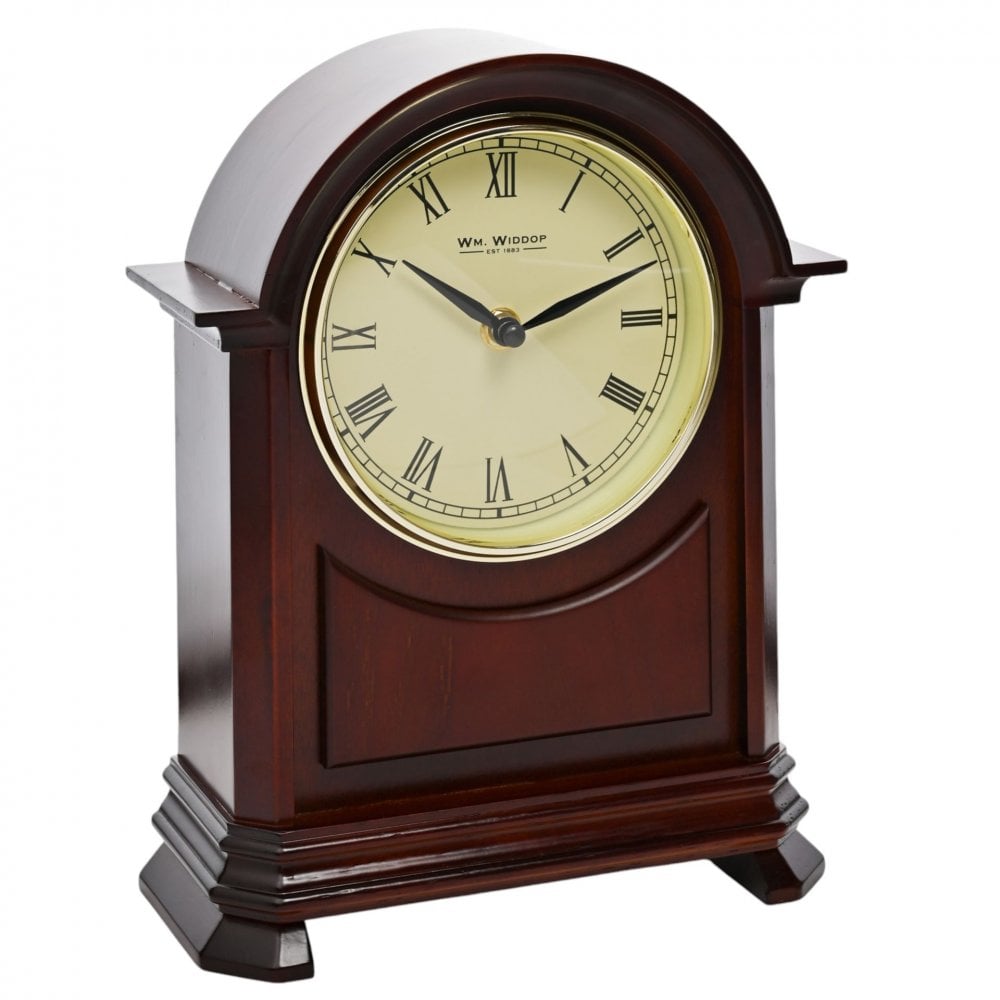 Dark Wooden Battery Mantel Clock with Clear Face W3417
