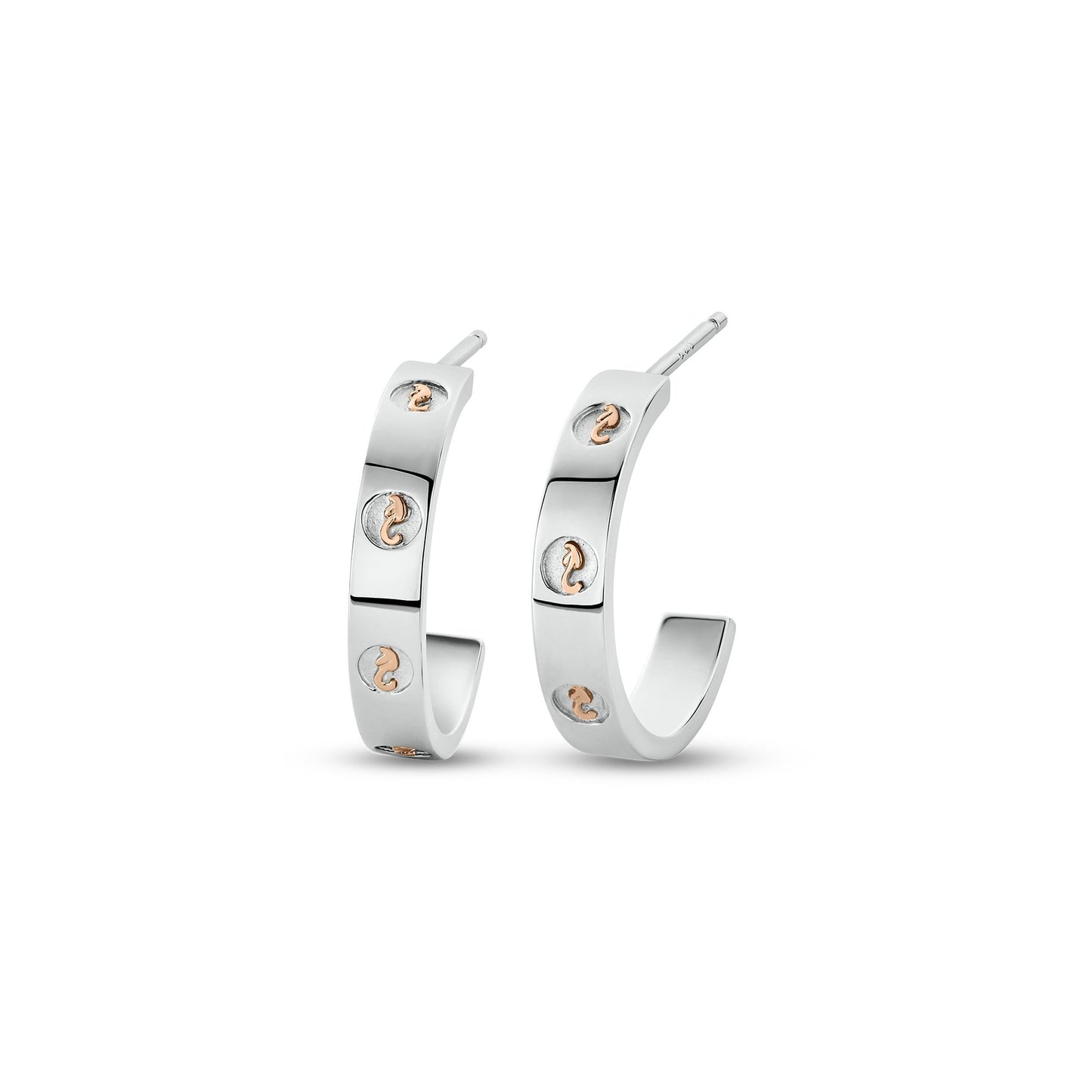 Ladies Silver & Gold Insignia Slim Half Hoop Earrings 3SINS850