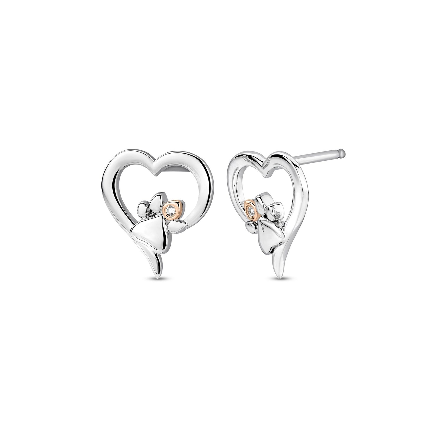 Silver & Gold Topaz Paw Prints Heart Stud Earrings 3SPMH854