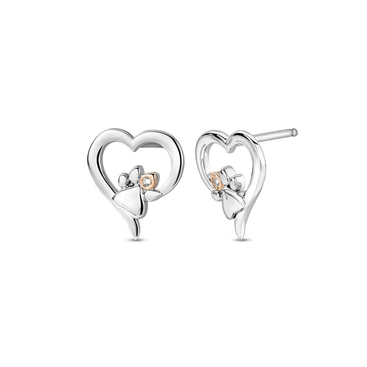 Silver & Gold Topaz Paw Prints Heart Stud Earrings 3SPMH854