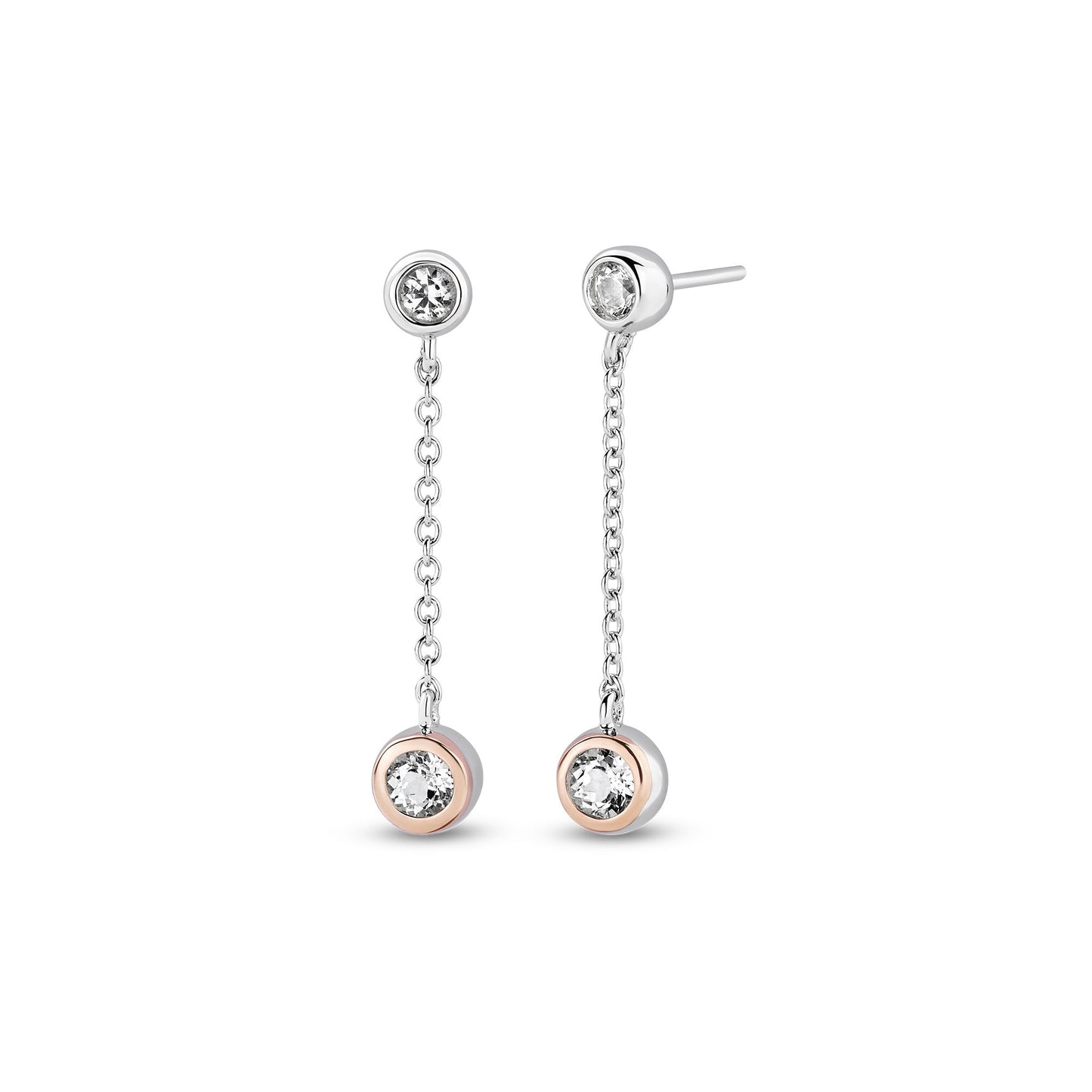 Silver & Gold Celebration Drop Chain Topaz Earrings 3SCEL846