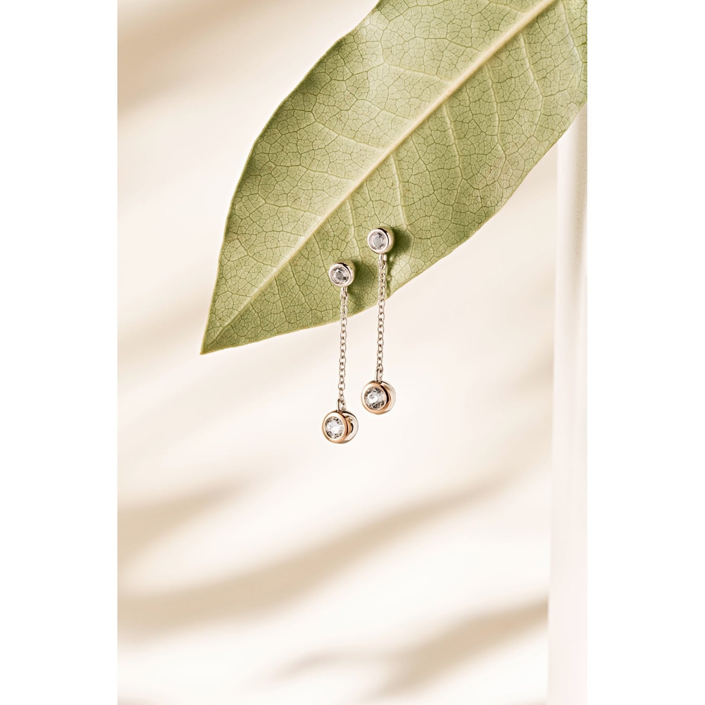Silver & Gold Celebration Drop Chain Topaz Earrings 3SCEL846