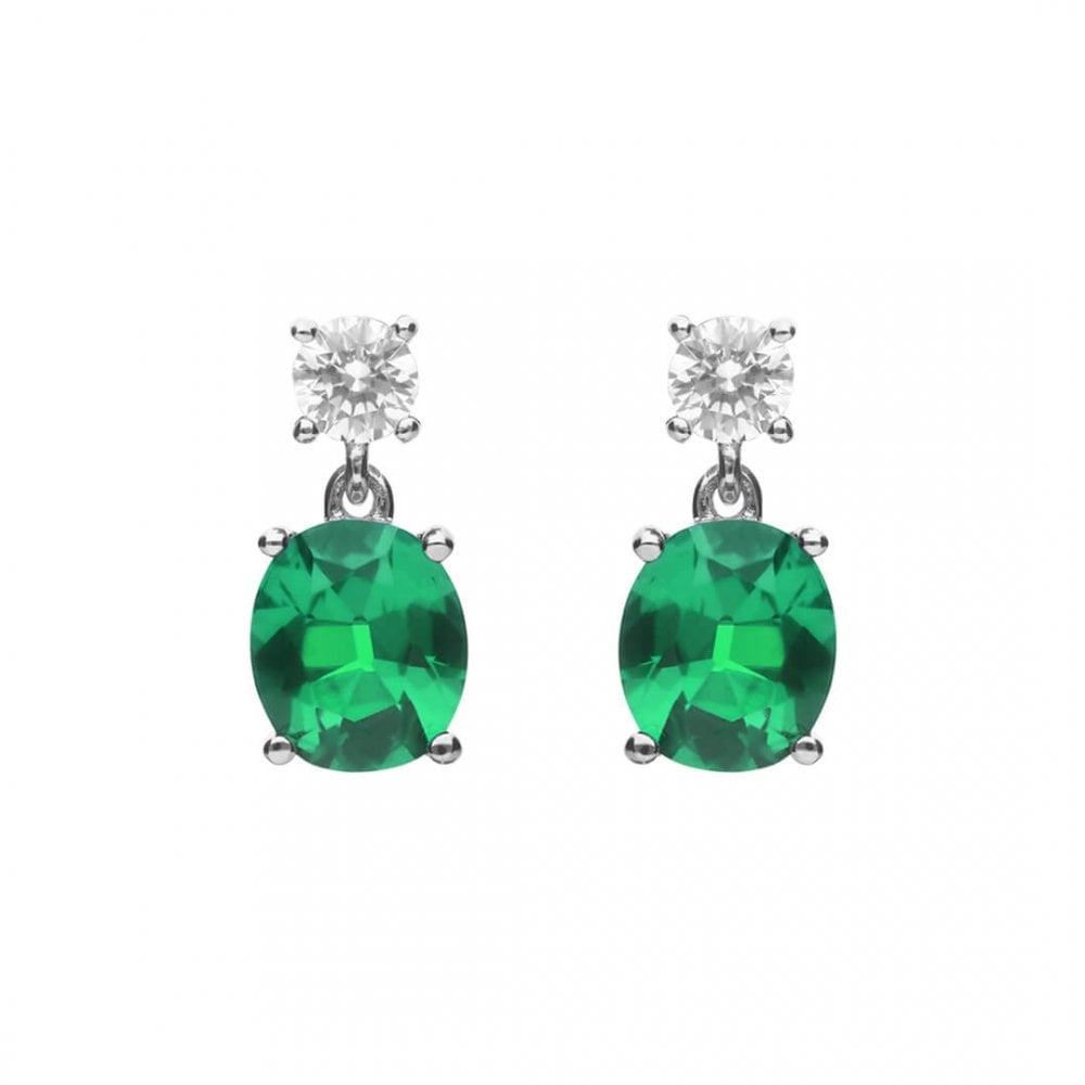Sterling Silver Oval Green Cubic Zirconia Drop Earrings E6199