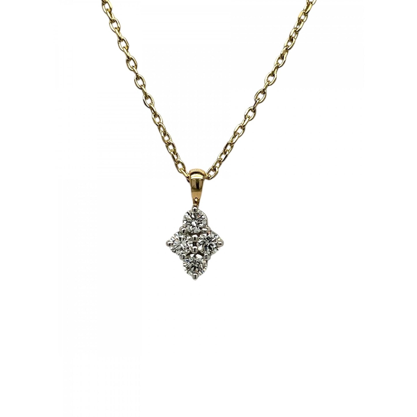 18ct Yellow Gold Diamond Cluster Pendant & Chain 0.5ct