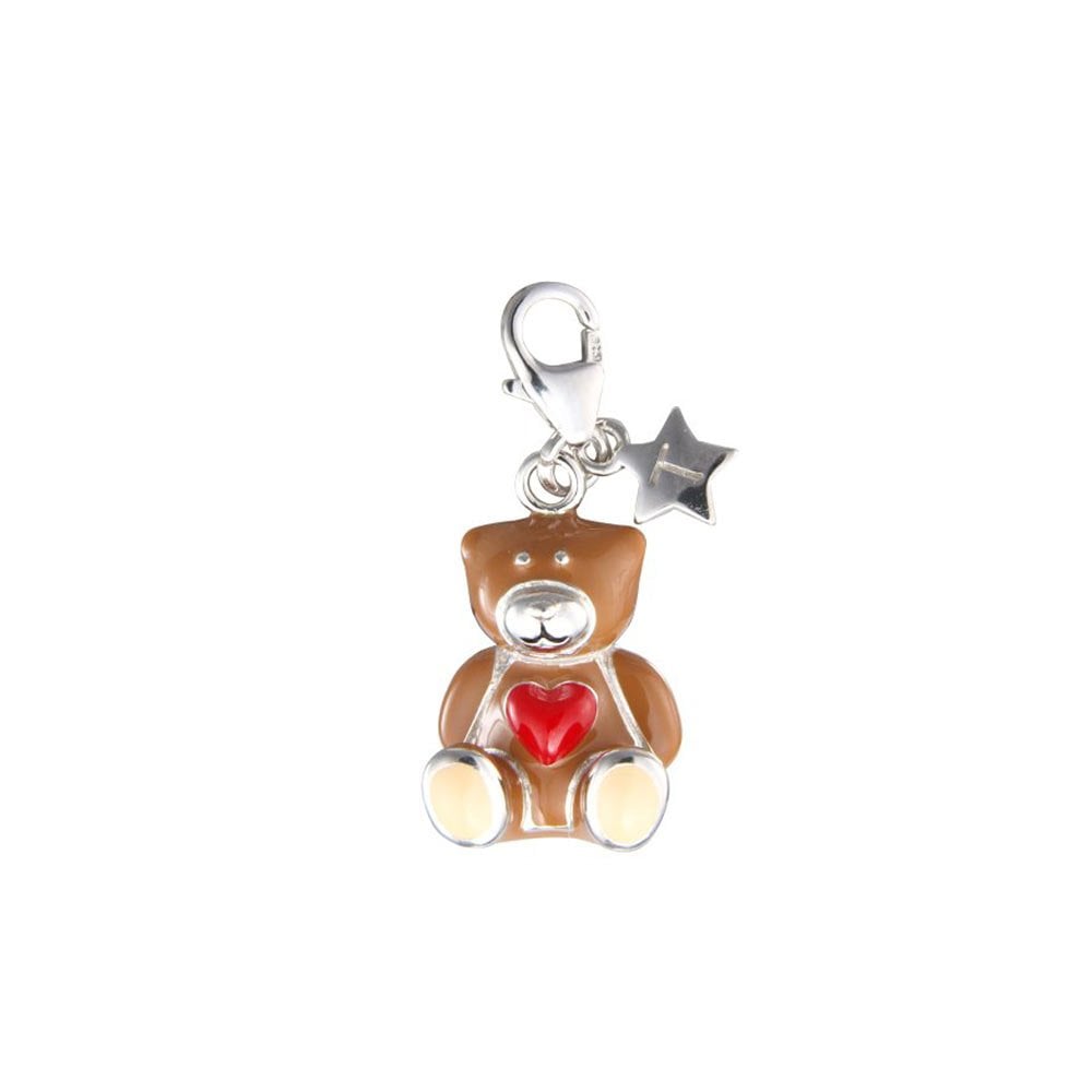 Sterling Silver Teddy Bear Enamel Clip on Charm SCH157