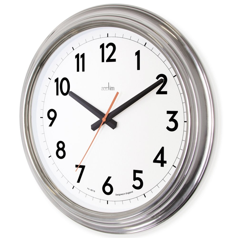 Silver Tone Large Round Battery Wall Clock 'Clayton' 23017