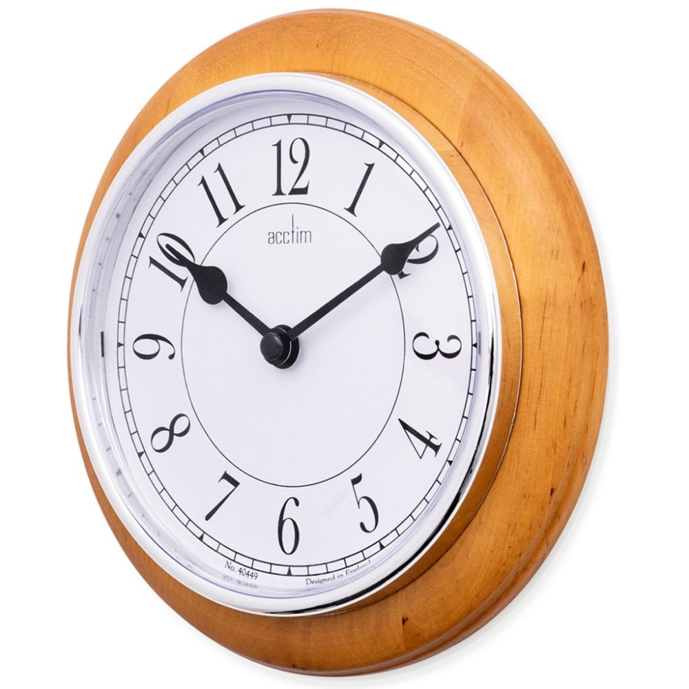 Natural Wood Round Battery Wall Clock Newton 24581