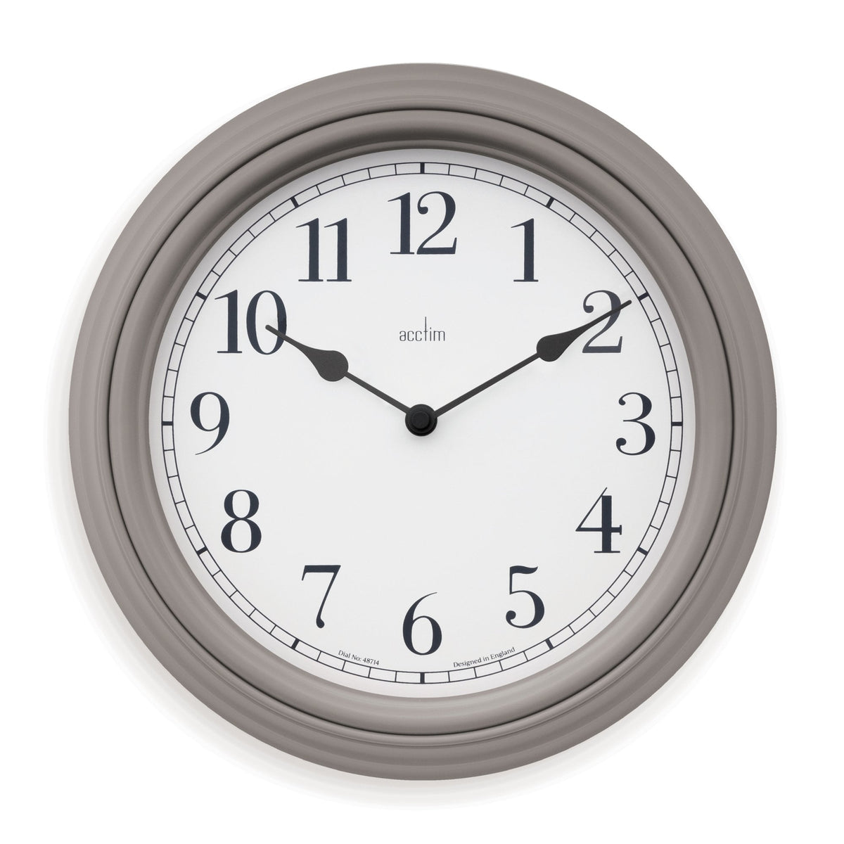 Grey Round Battery Wall Clock, Clear Face Devonshire 22717