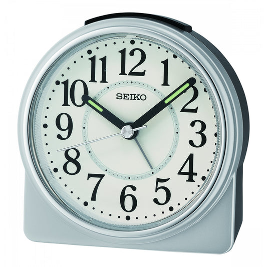 Silver Tone Battery Bedside Beep Alarm Clock QHE198S