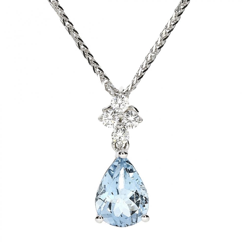 18ct White Gold Ladies Aquamarine and Diamond Pendant