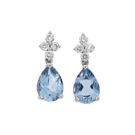 18ct White Gold Ladies Aquamarine and Diamond Drop Earrings