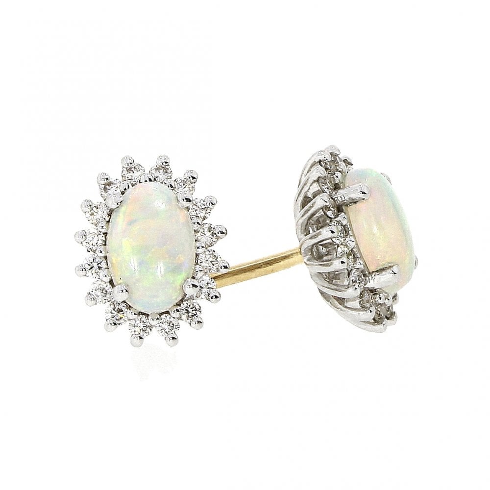 Ladies 18ct Gold Opal and Diamond Stud Earrings