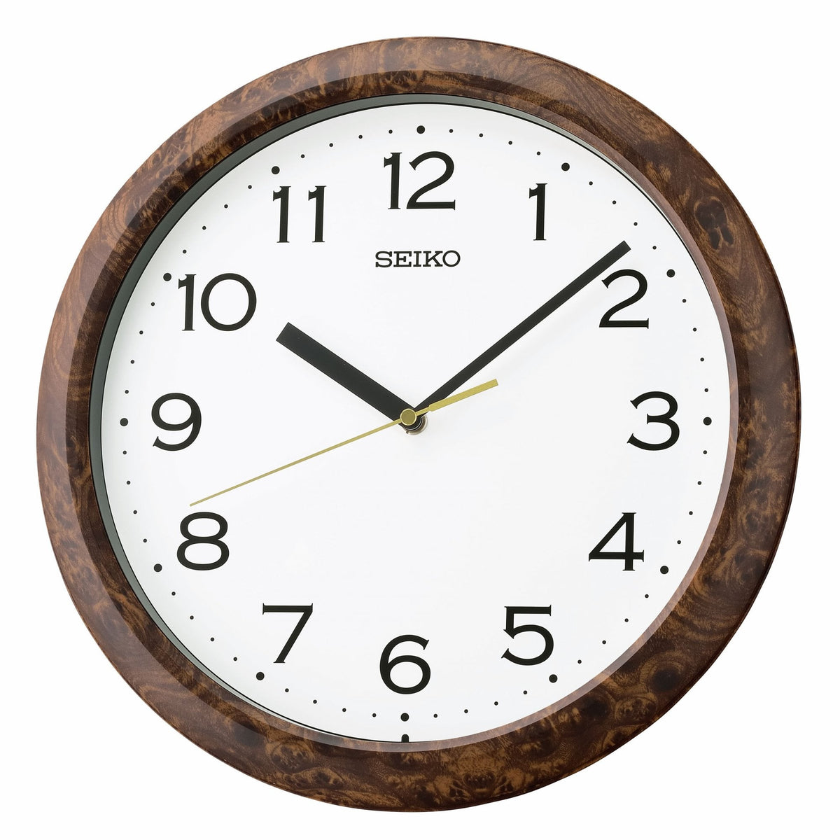 Round Battery Brown Wall Clock, Clear Face QHA014B