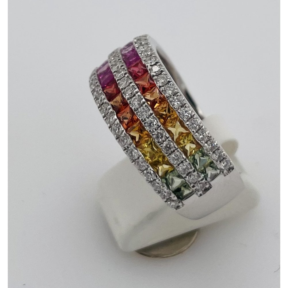 18ct White Gold Diamond and Sapphire Half Eternity Dress Ring