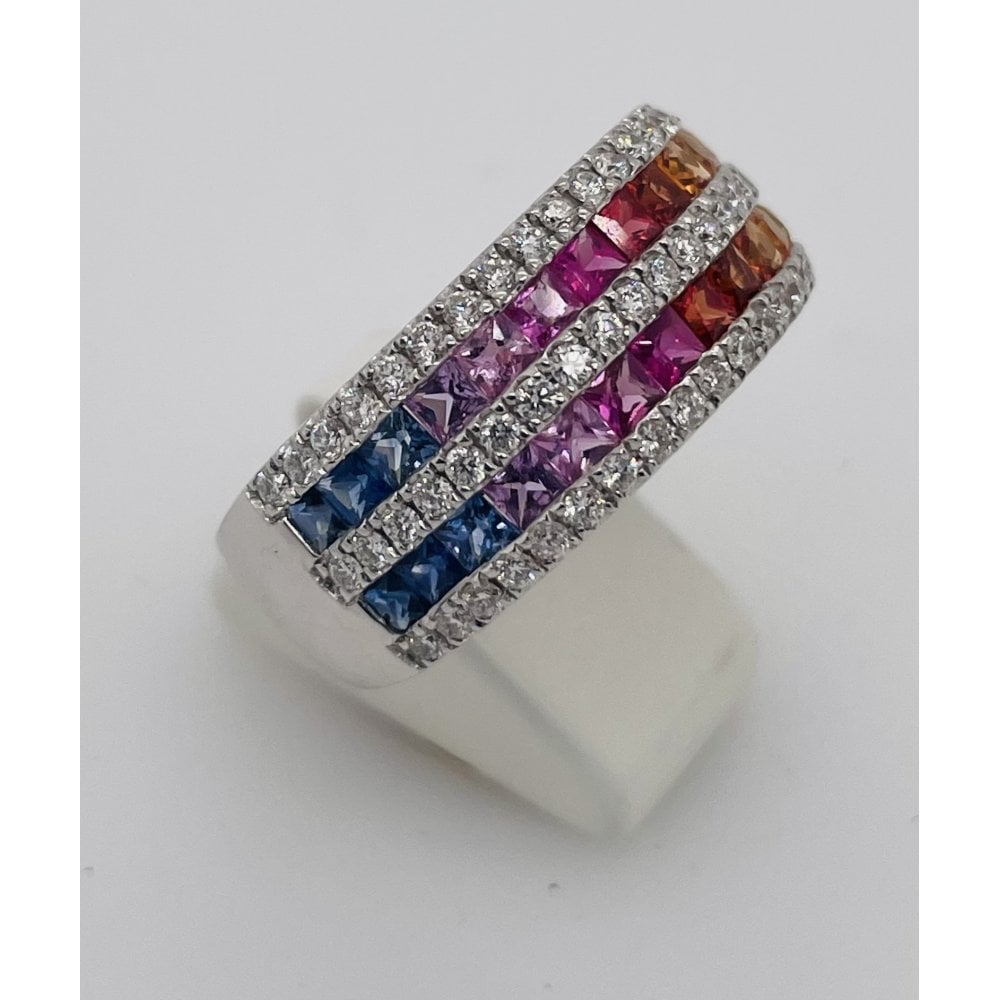 18ct White Gold Diamond and Sapphire Half Eternity Dress Ring