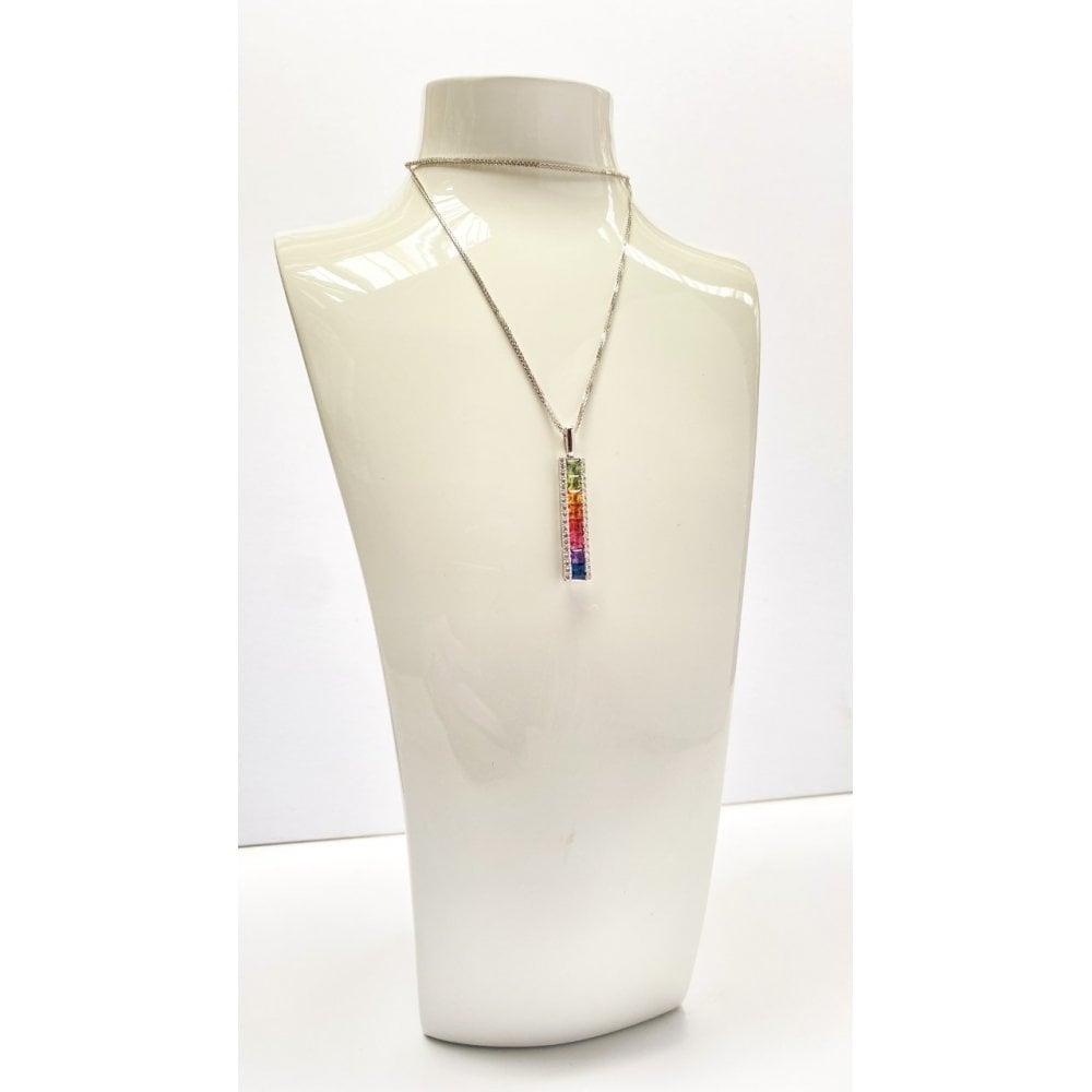18ct White Gold Diamond Multicoloured Pendant