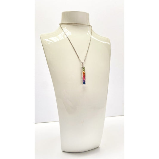 18ct White Gold Diamond Multicoloured Pendant