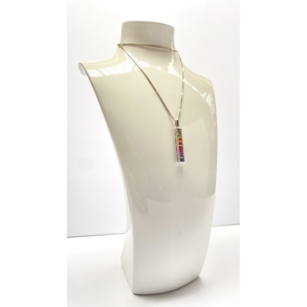 18ct White Gold Diamond Multicoloured Pendant