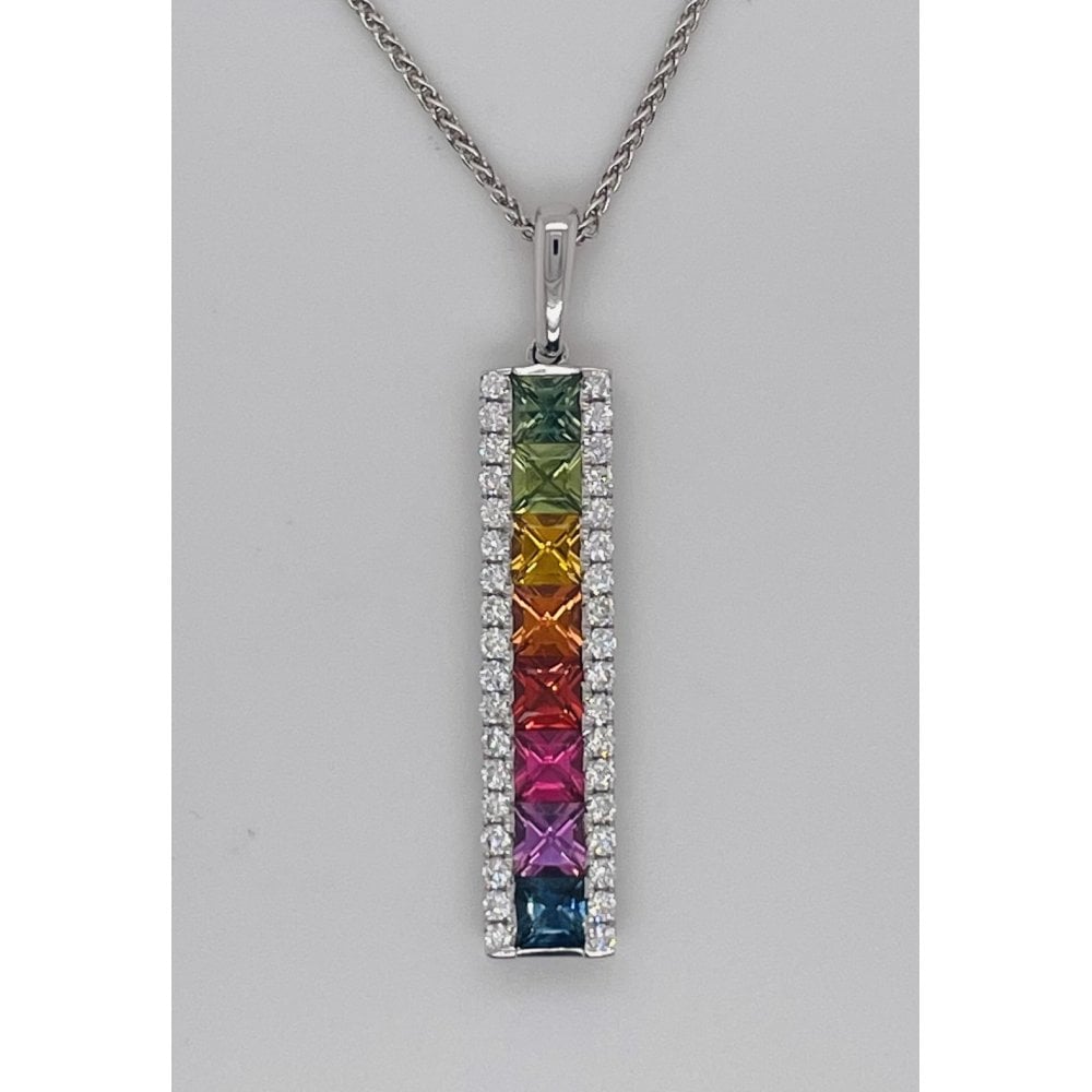 18ct White Gold Diamond Multicoloured Pendant