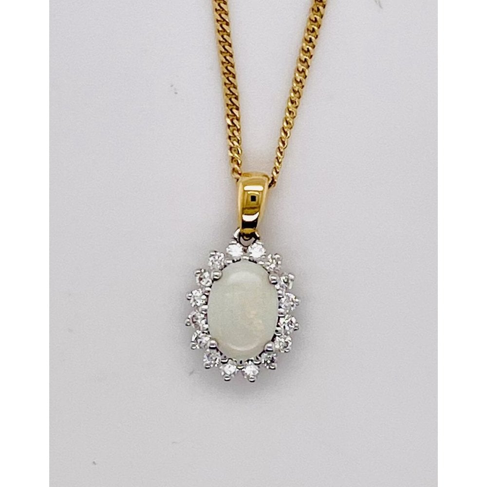 18ct Gold Ladies Opal and Diamond Pendant
