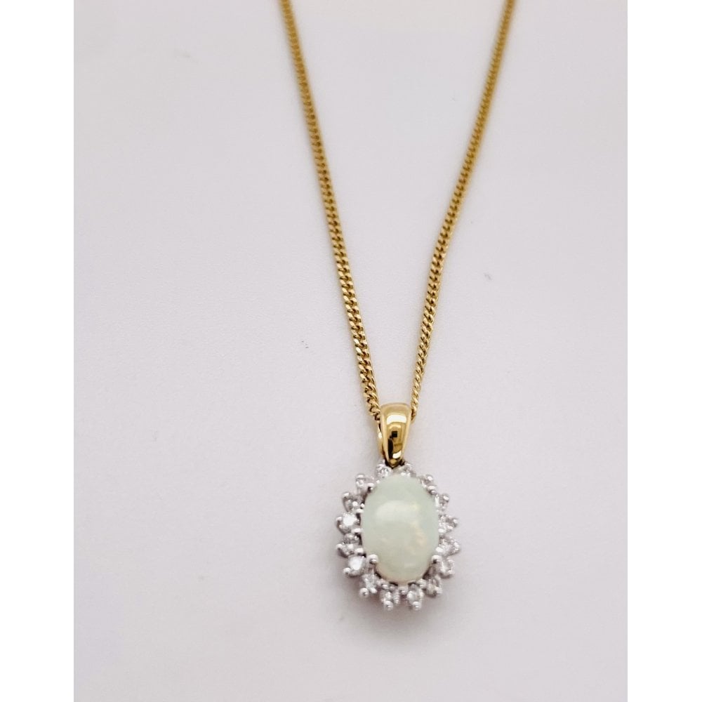 18ct Gold Ladies Opal and Diamond Pendant