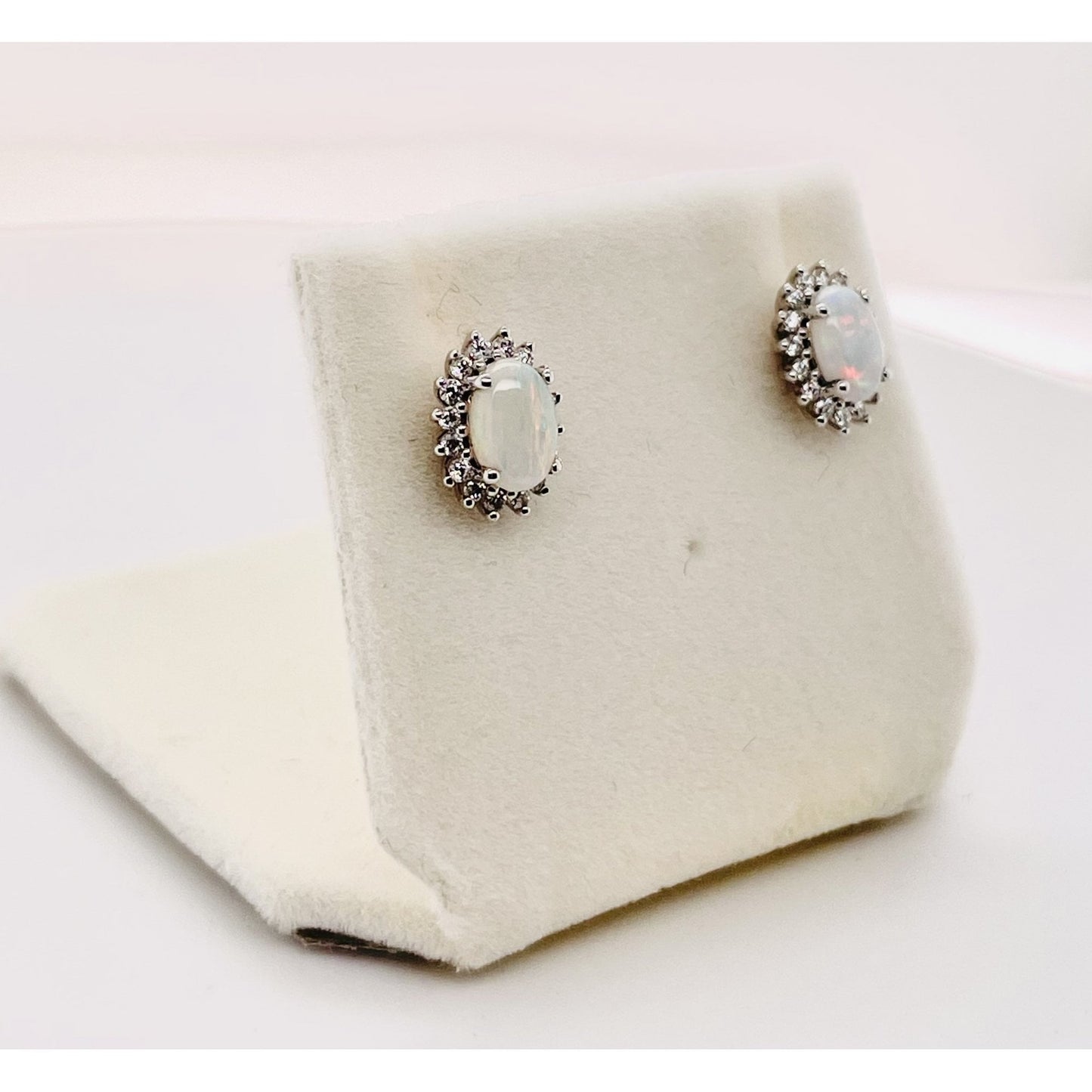Ladies 18ct Gold Opal and Diamond Stud Earrings