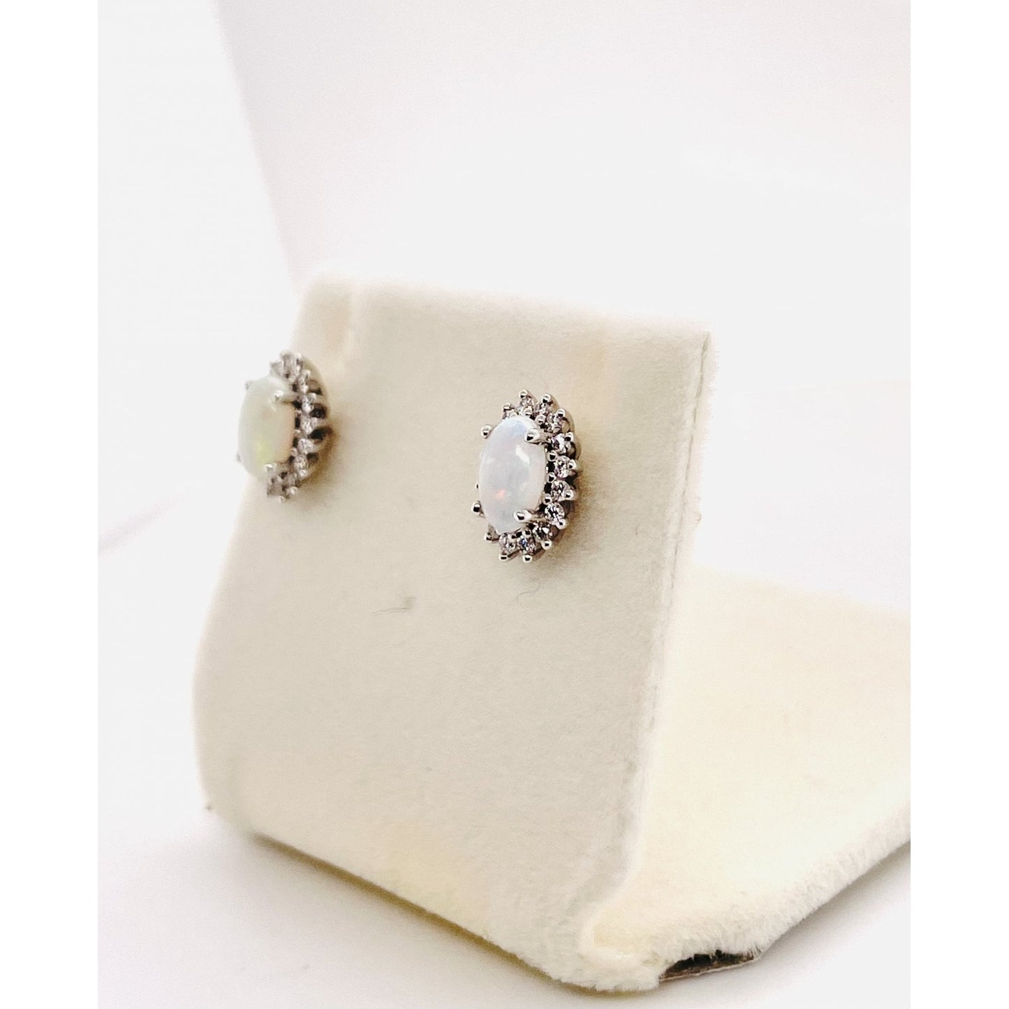 Ladies 18ct Gold Opal and Diamond Stud Earrings