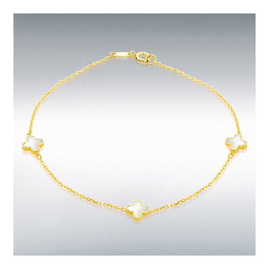 9ct Yellow Gold Mother Of Pearl Clover Petal Bracelet 19cm