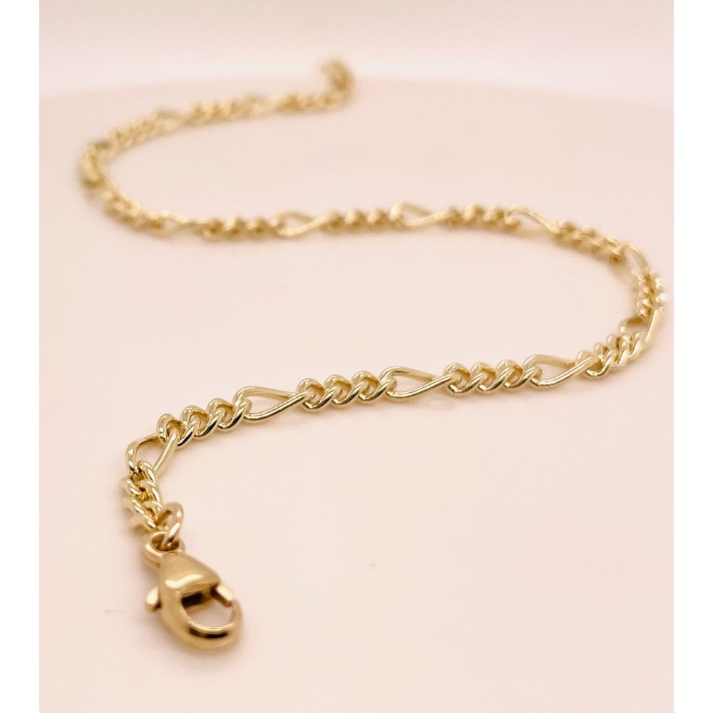 Ladies 9ct Yellow Gold Solid Figaro Bracelet 19cm