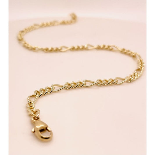 Ladies 9ct Yellow Gold Solid Figaro Bracelet 19cm