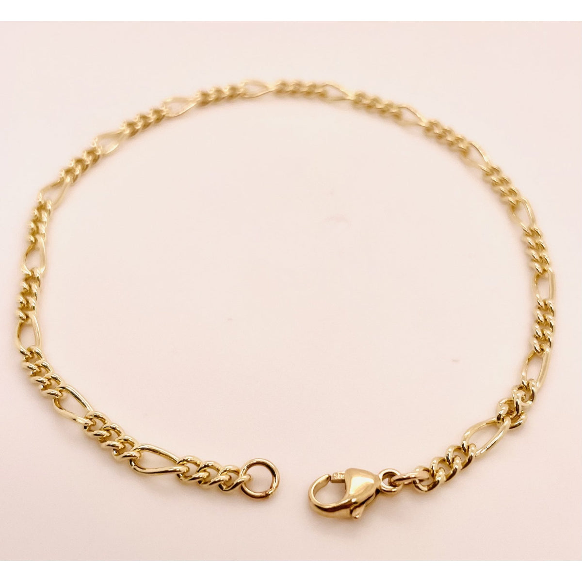 Ladies 9ct Yellow Gold Solid Figaro Bracelet 19cm
