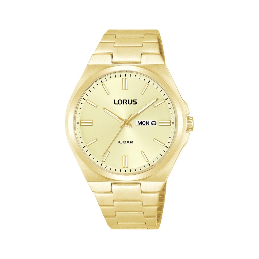 Gents Gold Tone Steel Battery Bracelet Watch Day & Date RH400AX9