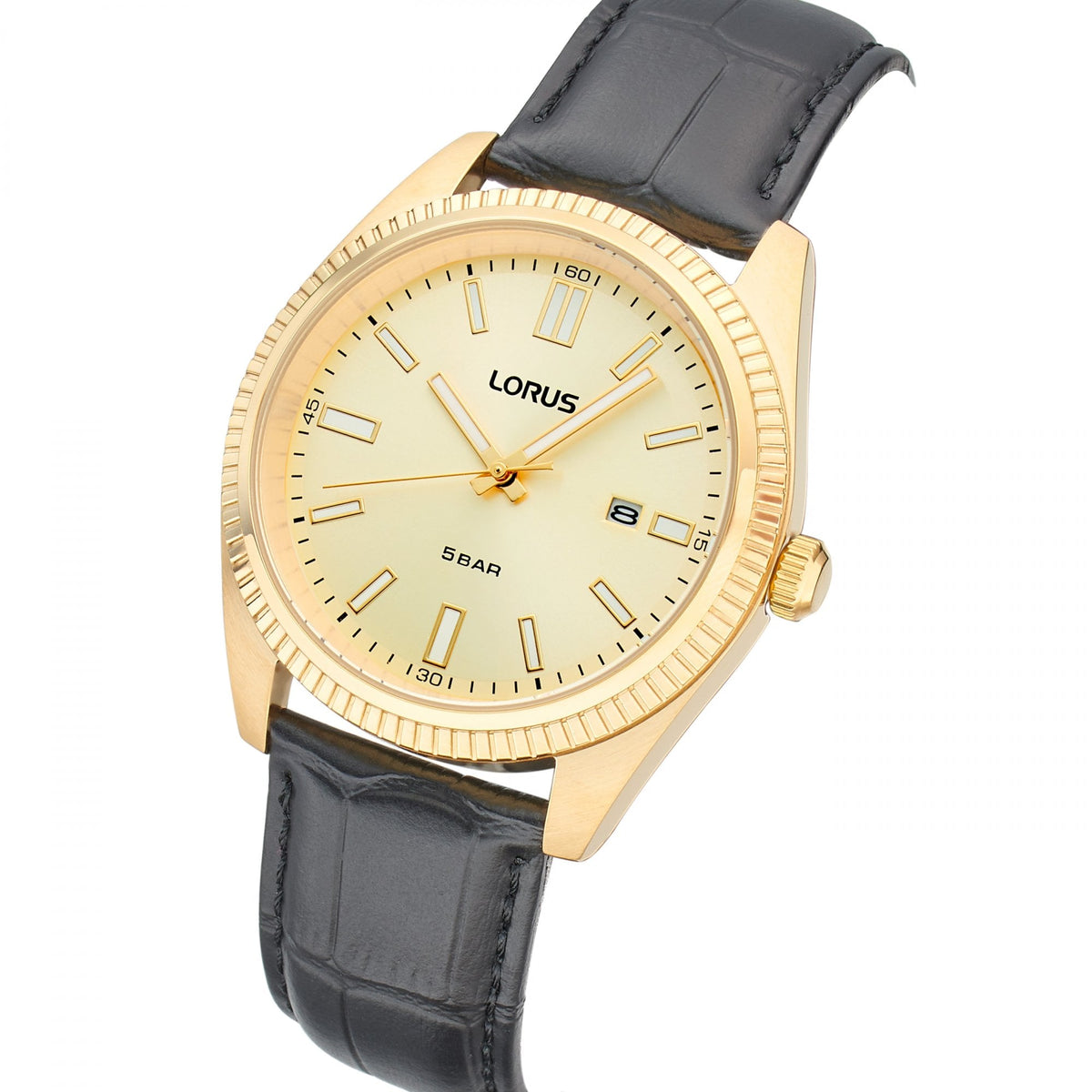 Gents Gold Tone Quartz Watch on Leather Strap Date RH976QX9
