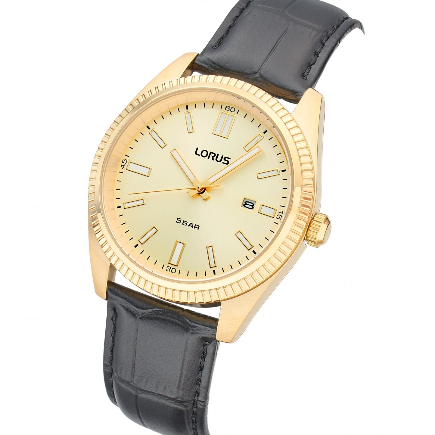 Gents Gold Tone Quartz Watch on Leather Strap Date RH976QX9