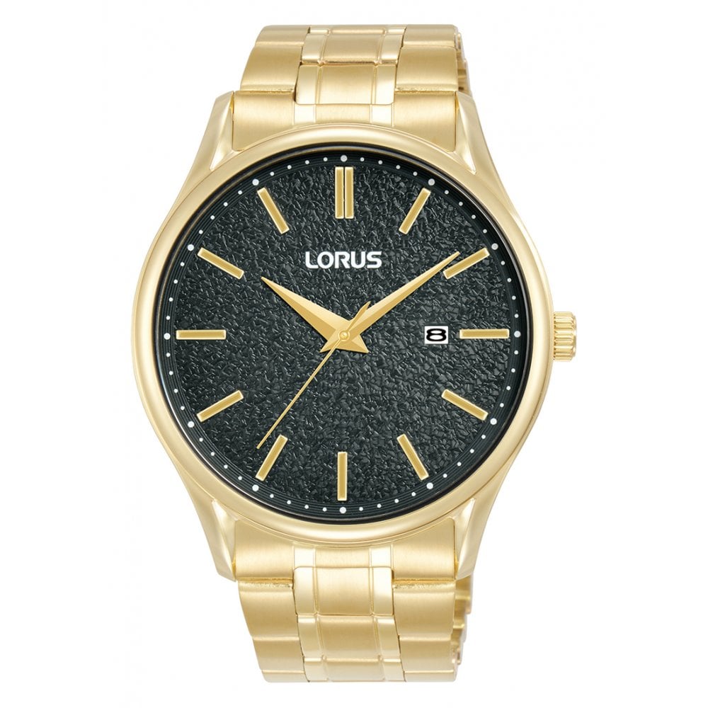 Gents Quartz Gold Tone Black Moon Bracelet Watch RH934QX9