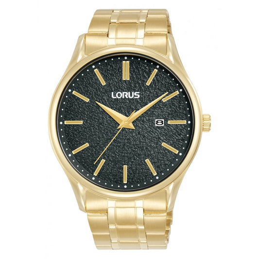 Gents Quartz Gold Tone Black Moon Bracelet Watch RH934QX9