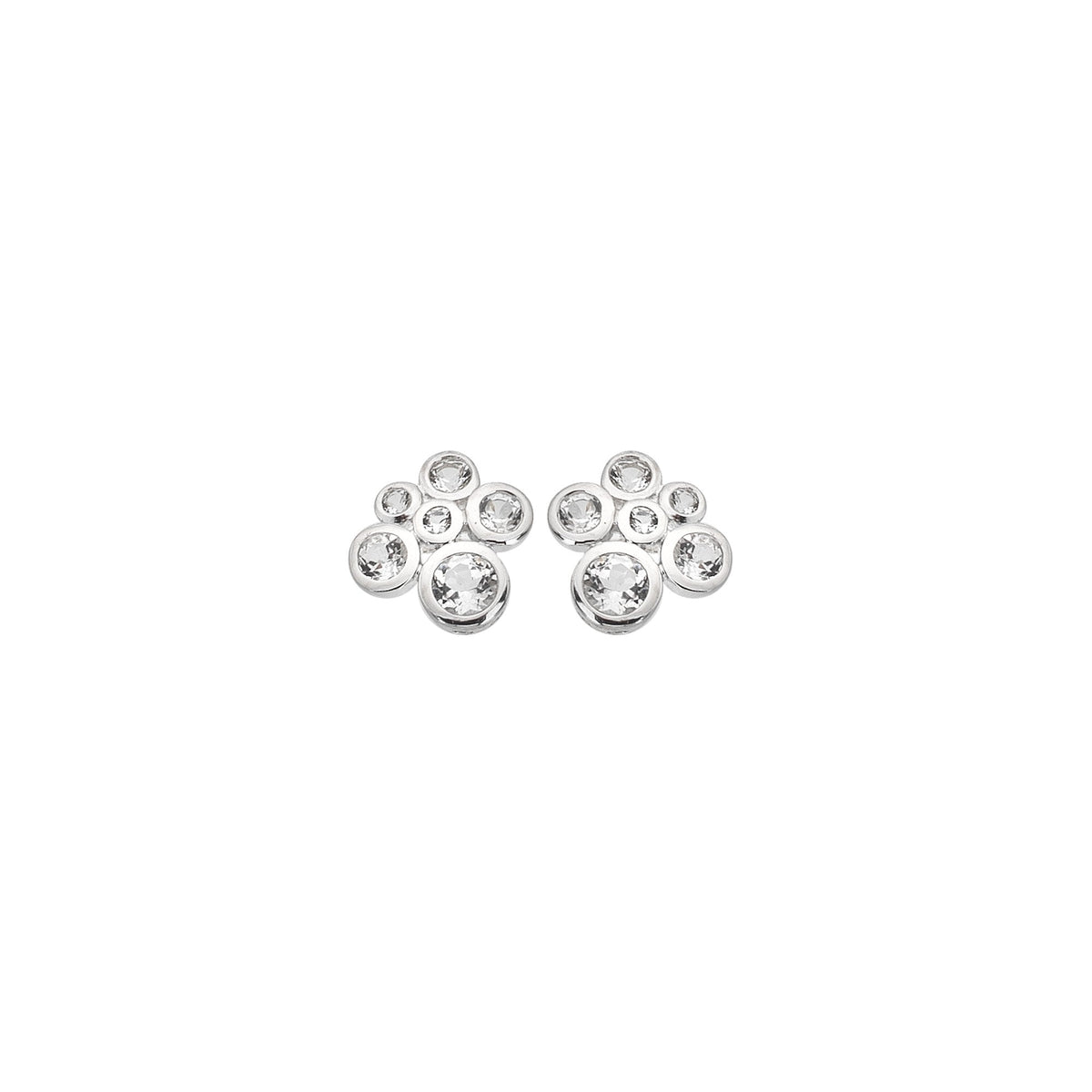 Silver Tender Cluster White Topaz & Diamond Stud Earrings DE836